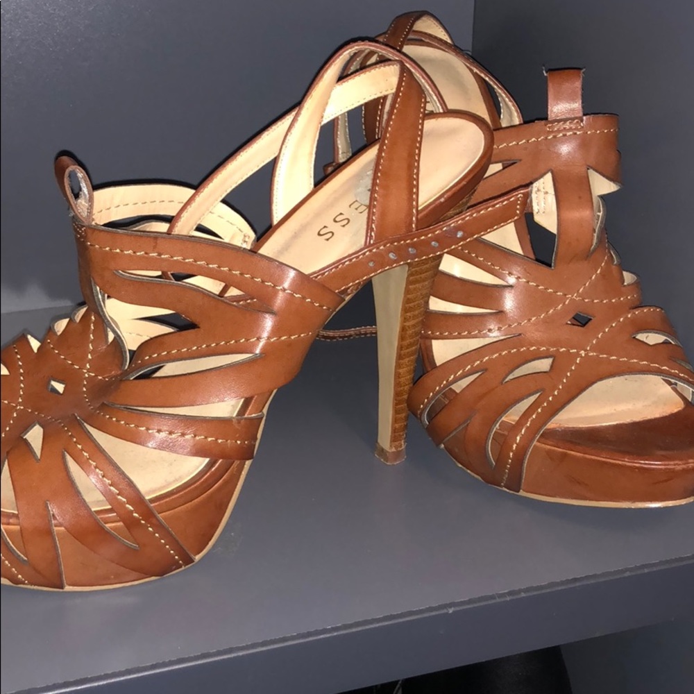 Guess Brown PU Leather Platform Heels